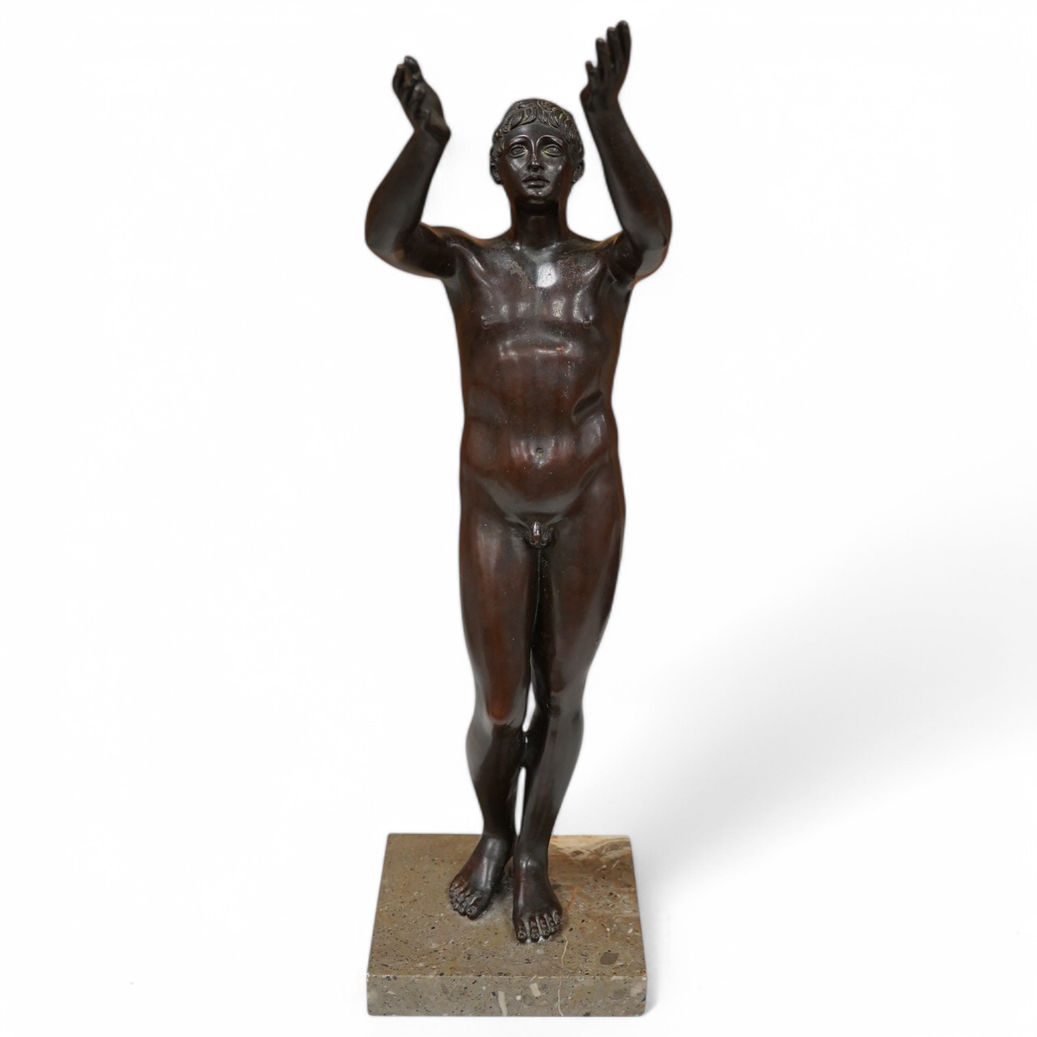 A patinated bronze figure, after the antique ‘The Praying Boy’. 42cm high. Condition - good